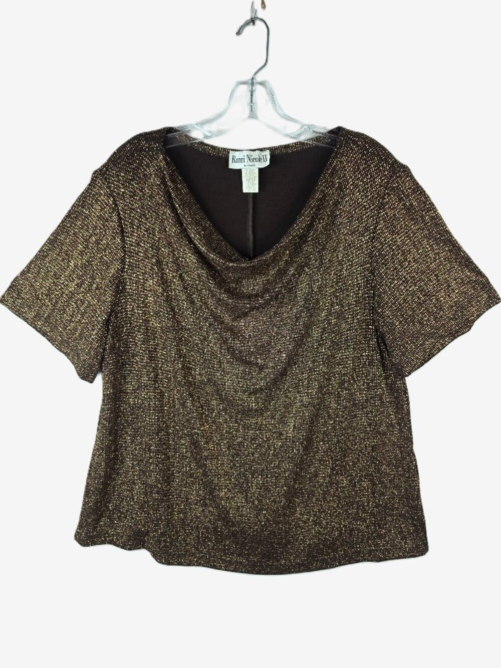 Vintage Ronni Nicole Metallic Top Gold Shimmer Cowl Neck size 2X Evening Retro